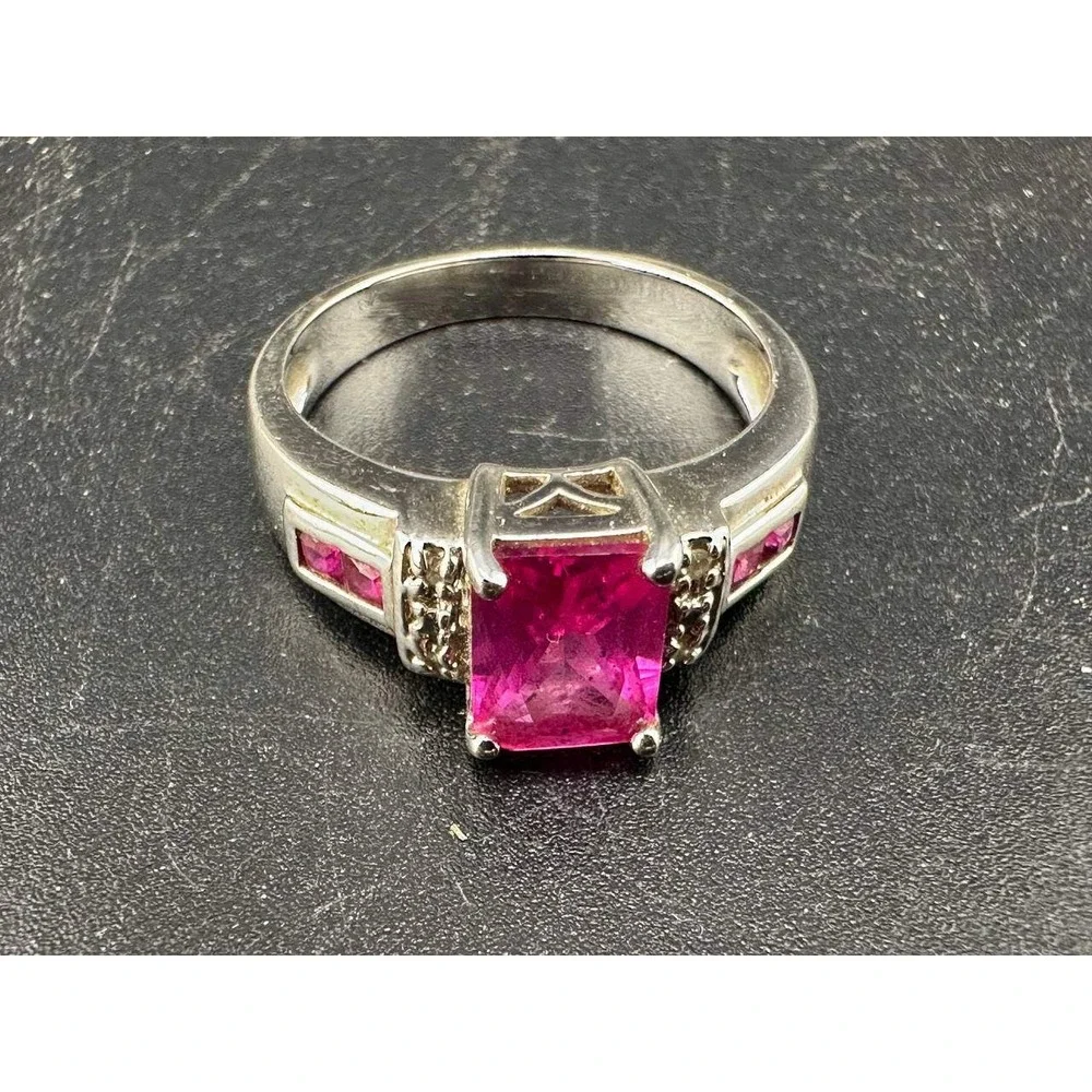 925 Silver Pink‎ Stone Bracelet Ring Earrings Set 051(73)